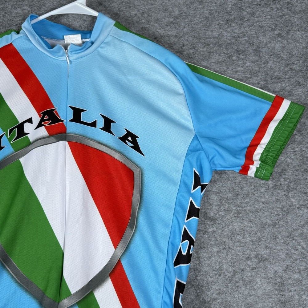 Italia Cycling Jersey Mens L Back Pockets Polyester Blue Italy Flag Print - Picture 4 of 16